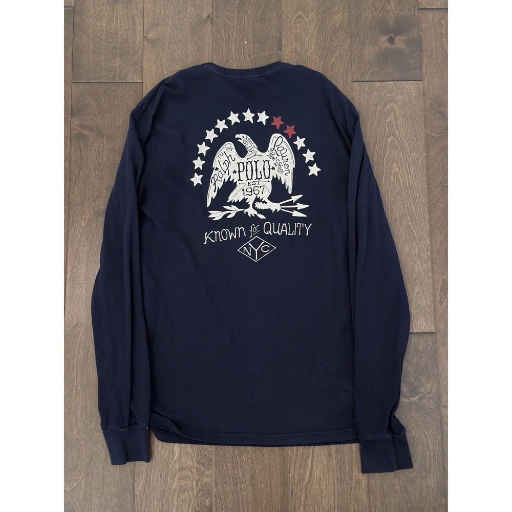 Polo Ralph Lauren Mens Custom Fit Long Sleeve Crewneck Tee Blue Eagle USA Shirt